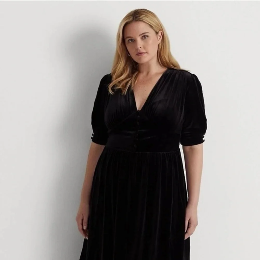 NWT Lauren Ralph Lauren Black Empire Waist Velvet Dress - Picture 1 of 7